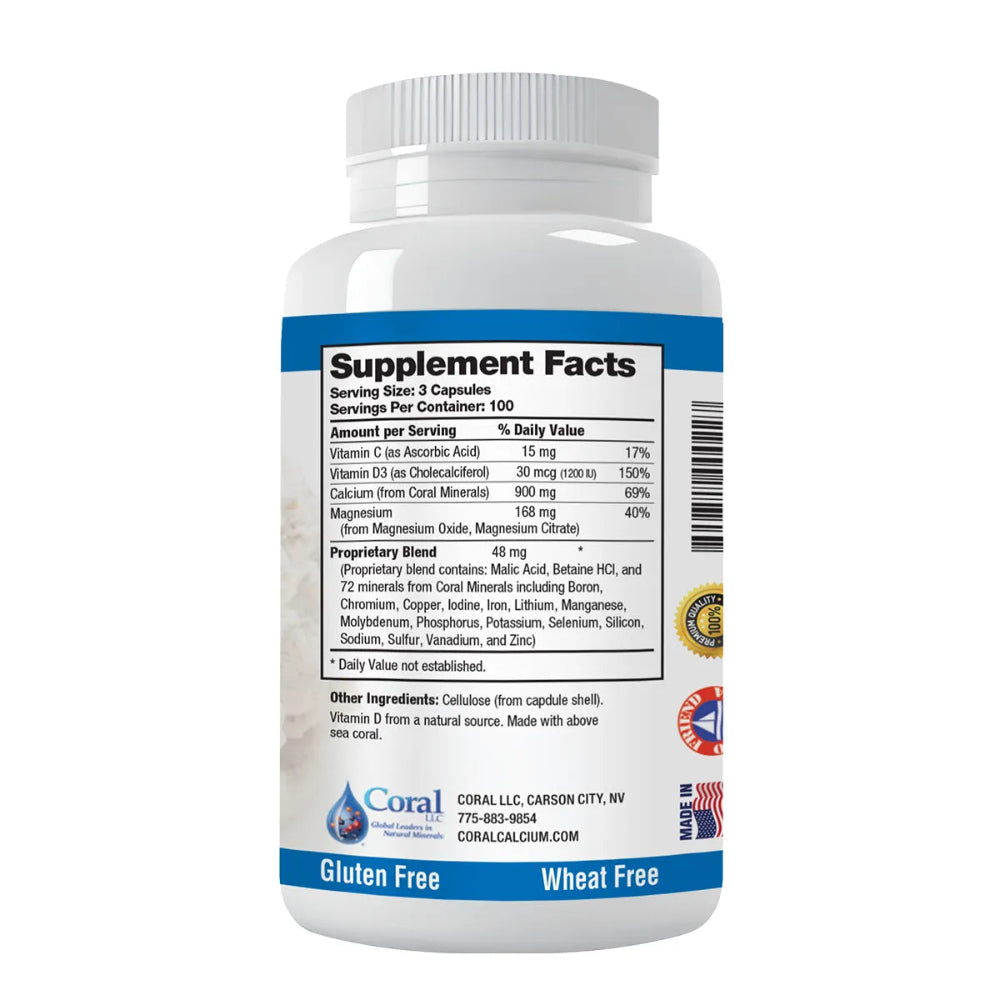Supplement bottle with label showing 'Supplement Facts' and branding details on a white background 300 capsules