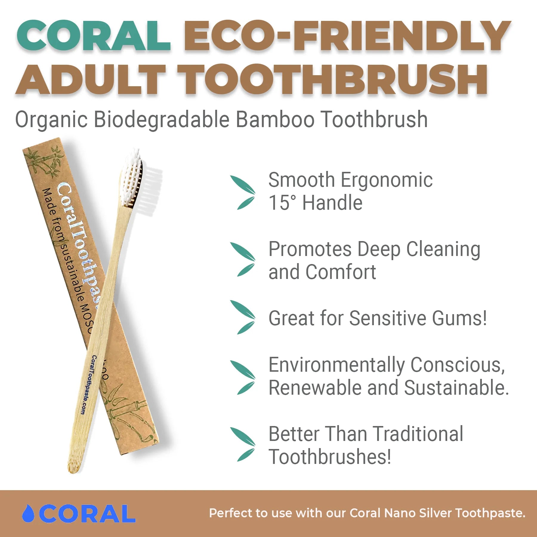 Coral Mouth Spray, Bamboo Mint Floss, and 4 Pack Bamboo Toothbrush Bundle