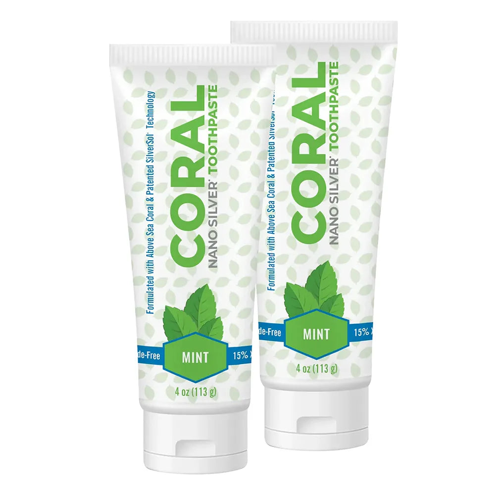 Coral Nano Silver Toothpaste Mint 4oz - Fluoride-Free, Natural Whitening, Cavity Protection