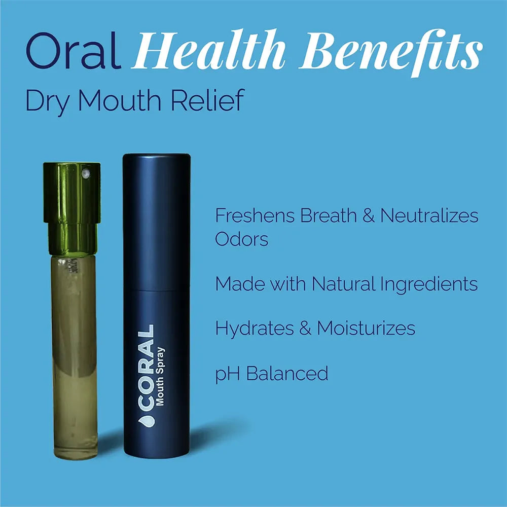 Coral Nano Silver Mint Mouth Spray for dry mouth relief, made with natural ingredients to freshen breath, hydrate, and balance pH for oral health.