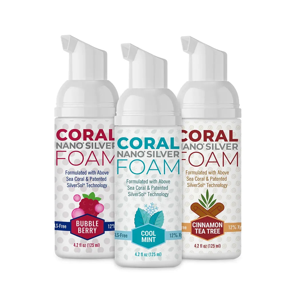 coral nano silver foaming toothpaste family bundle