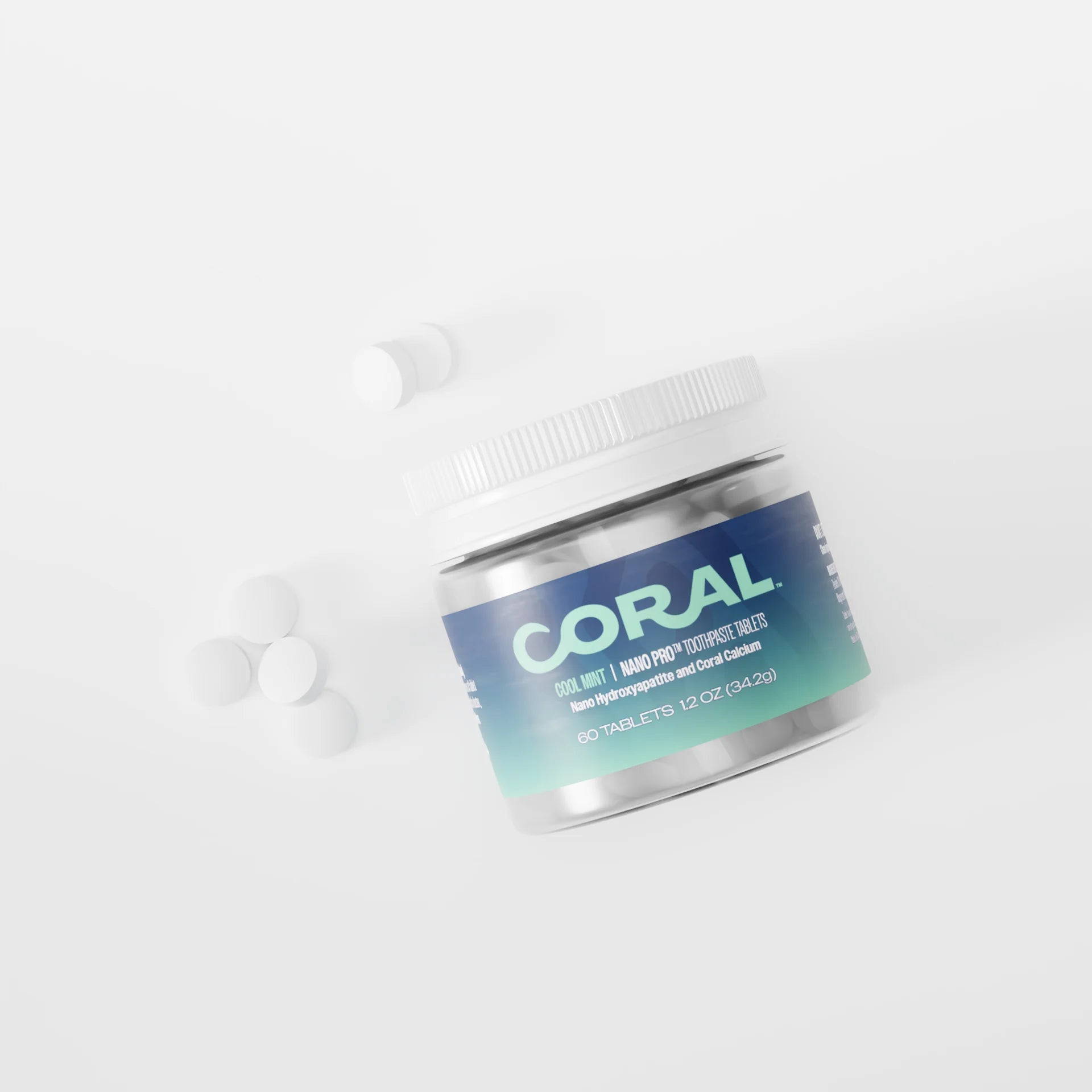A jar of Coral brand Nano Pro toothpaste tablets. 