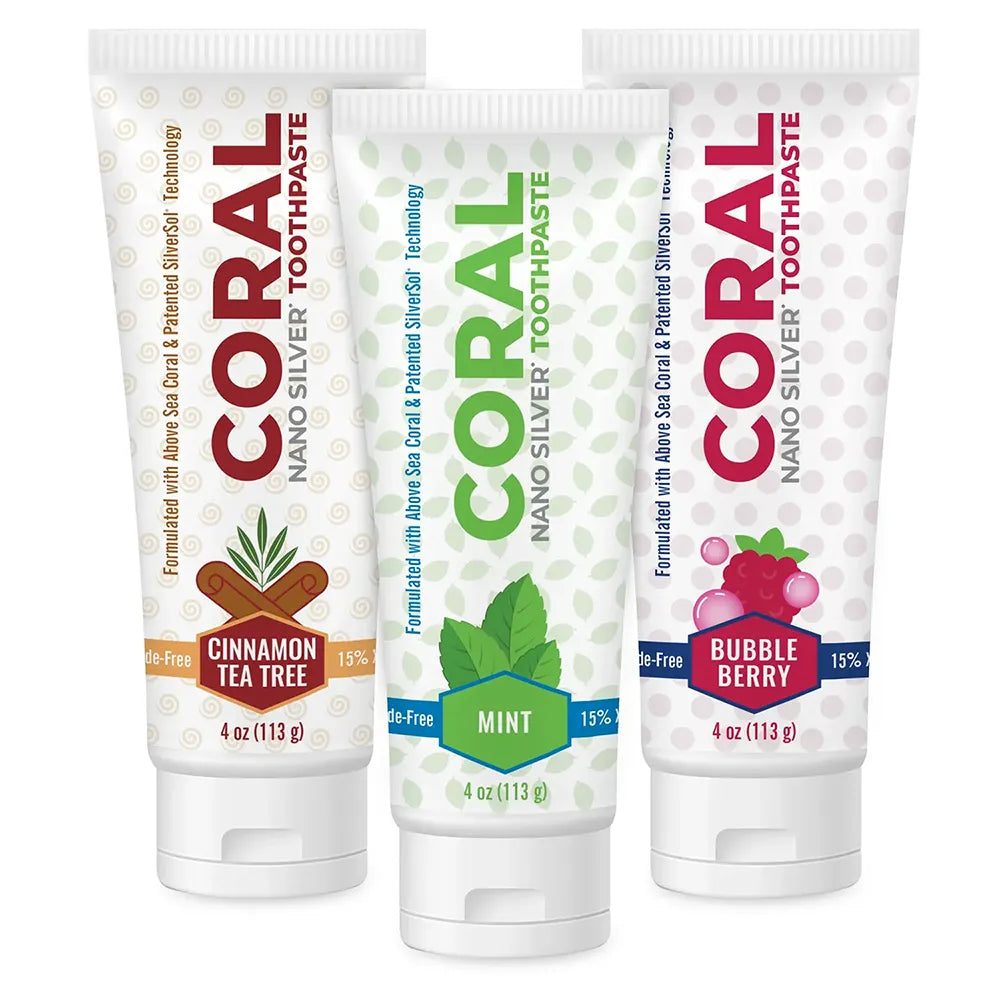 Coral Nano Silver Fluoride Free Toothpaste Family Bundle (4oz)