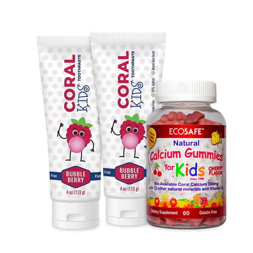 coral kid's bundle toothpaste and gummies