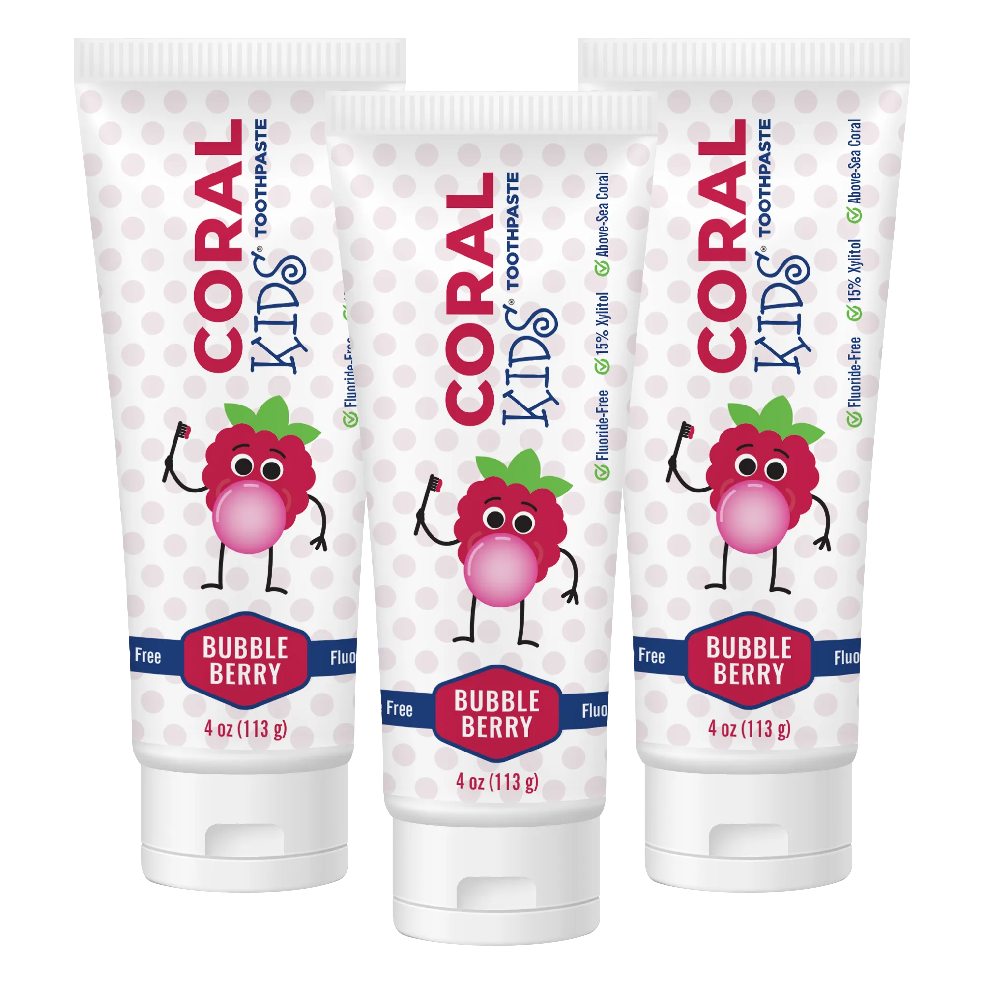coral white kids bubble berry flavor 3 tubes