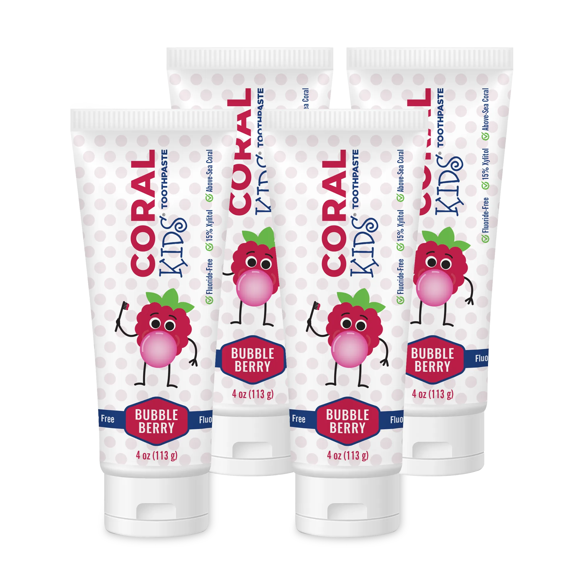 coral white kid's bubble berry flavor toothpaste 4 tubes
