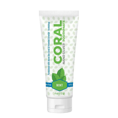 Tube of Coral Nano Silver Toothpaste with mint flavor on a white background