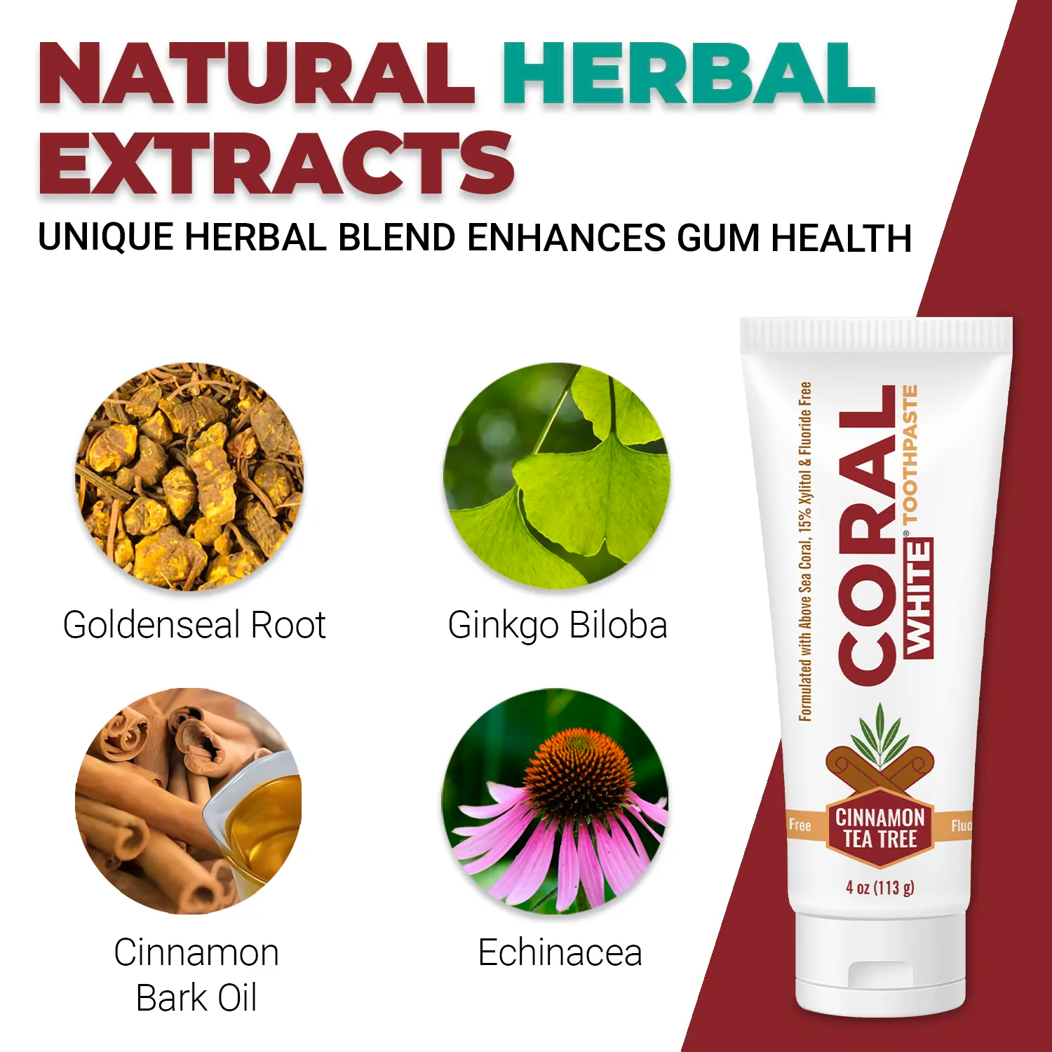 coral white cinnamon tea tree with natural herbal extracts