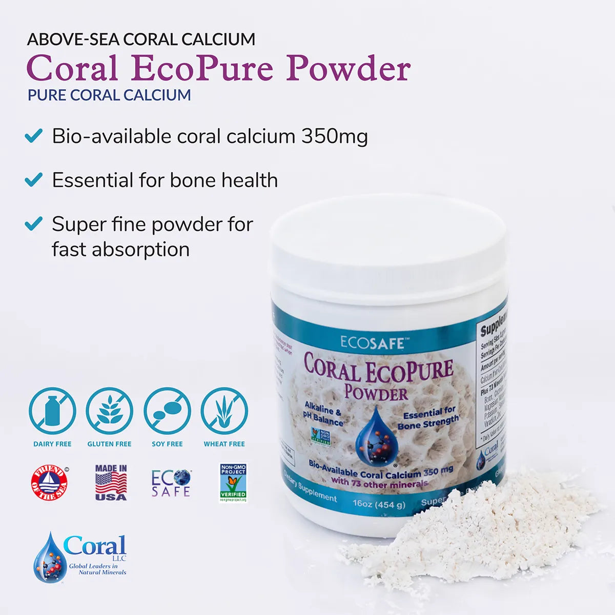 EcoPure Pure Coral Calcium Powder – 454 Grams