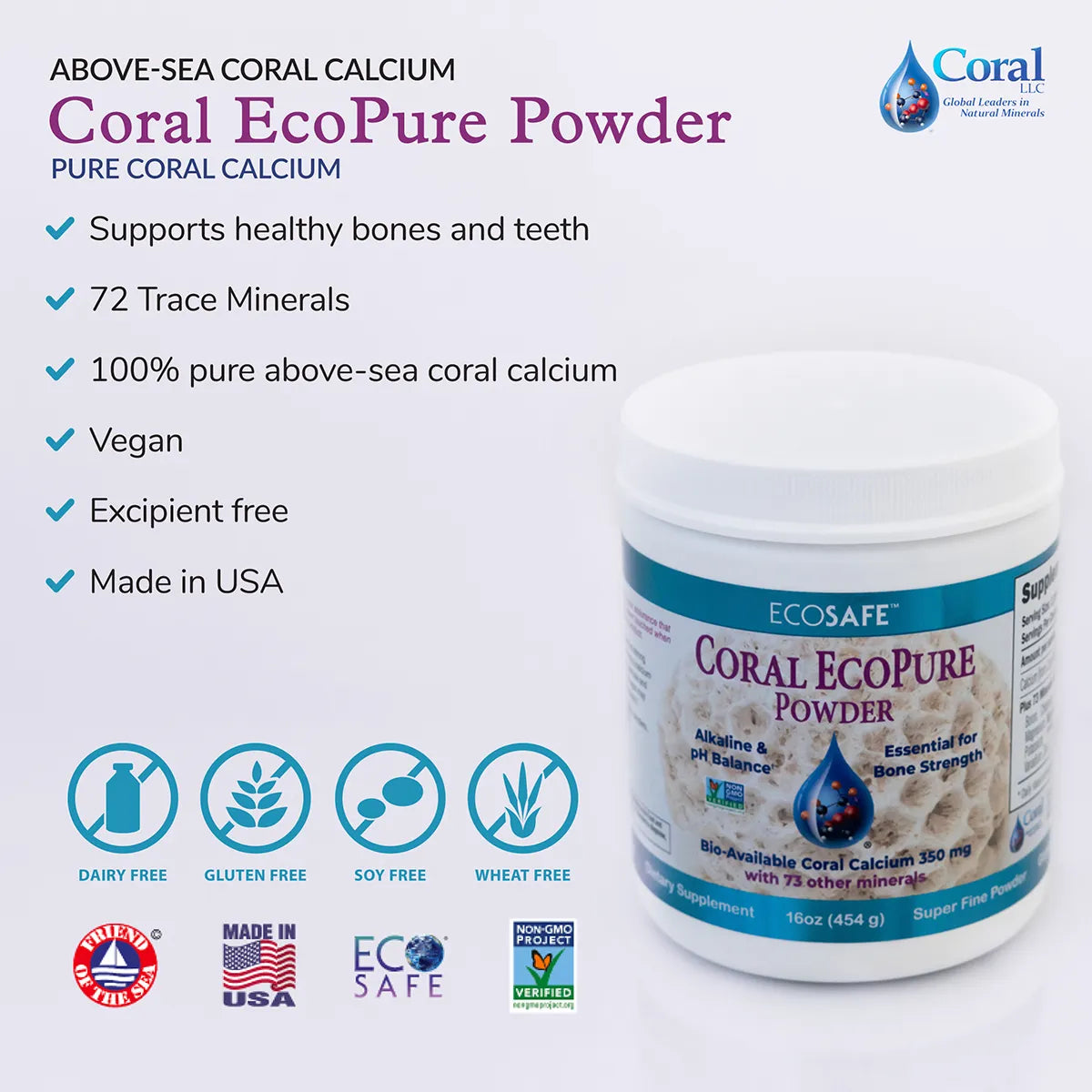 EcoPure Pure Coral Calcium Powder – 454 Grams