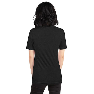 Person wearing a black t-shirt on a white background