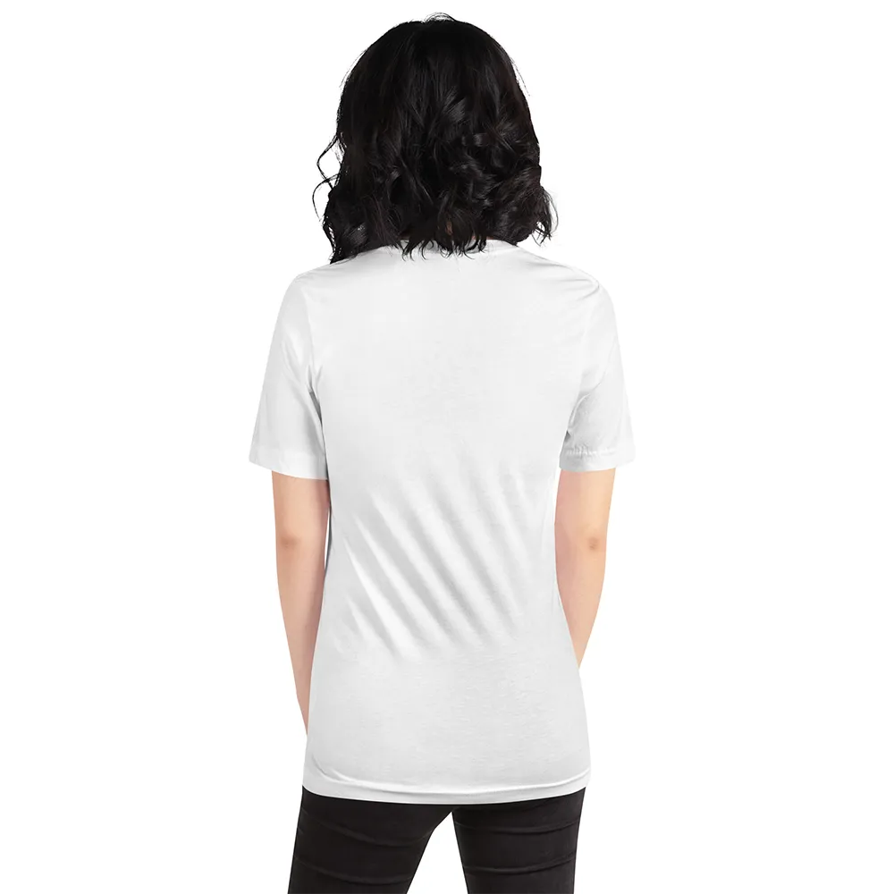Person wearing a white t-shirt on a white background