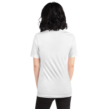 Person wearing a white t-shirt on a white background