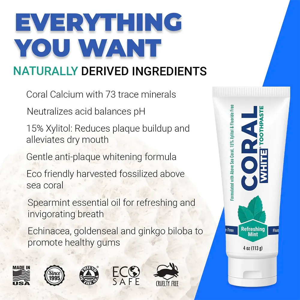 Fluoride Free Toothpaste Coral White Mint (4oz)